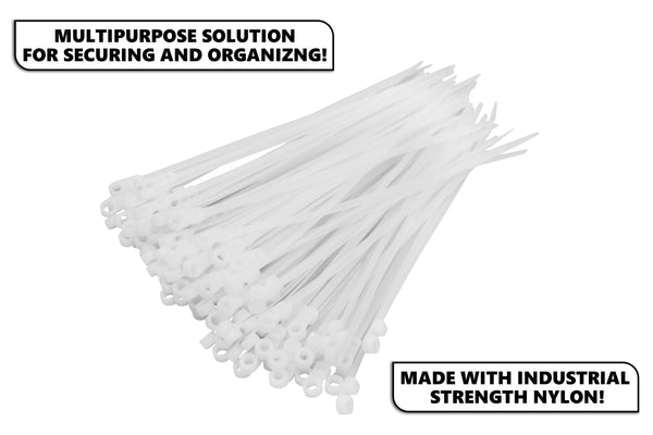 Red Hound Auto 200-Pack Extremely Heavy Duty 8 Inches Zip Cable Tie Down Straps Wire White Nylon Wrap Multi-Purpose Extra Wide with Screw Mount Hole 50 lbs. Tensile Strength